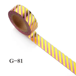 Gold foil pink diagonal stripes washi tape decorative masking sticker for crafting DIY