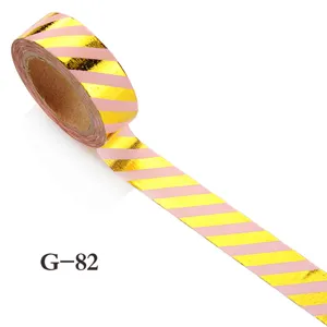 Pink gold striped washi tape for journaling, decorative adhesive masking tape, cute stationery DIY.