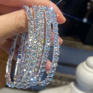 Elegant Alloy Single Row Rhinestone Elastic Bracelet Trendy Heart Shape Full Drill Tennis Bracelet For Women Party Fashion Jewelry