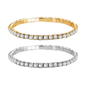 Elegant single-row rhinestone elastic tennis bracelets in gold and silver finish