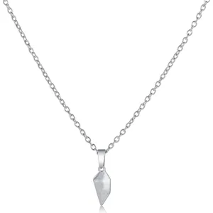 Close-up of a silver magnetic heart pendant necklace with matte finish and classic link chain