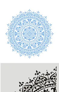 Detailed view of the blue mandala stencil showing exquisite hollow patterns for DIY wall painting.