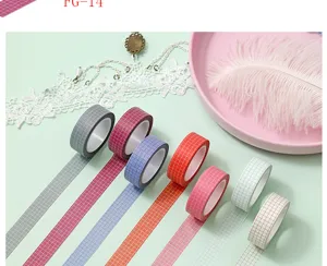 Colorful grid washi tape detail displaying various patterns for journal decoration.
