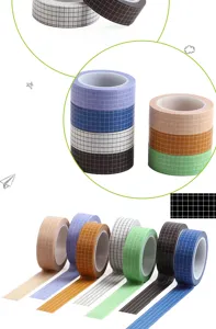Colorful grid washi tape set for diy journaling, decorative masking adhesive tape rolls.