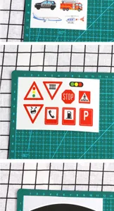 Kids DIY traffic signs and vehicles stickers set, cartoon road signs decal for craft play.