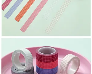 Grid washi tape set, colorful square pattern adhesive tape for journaling, planner crafts.
