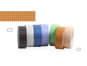 Details of Japanese grid washi tape featuring multiple colorful solid designs for DIY journaling.