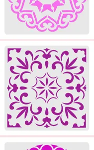 Mandala hollow spray painting template detail, geometric DIY pattern stencil for album crafts.