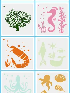Gedetailleerd overzicht van oceaan thema schildersjablonen voor unieke DIY kunstprojecten.