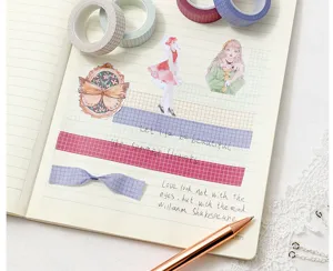 Grid pattern washi tape set for journaling, scrapbooking, and DIY crafts. Colorful tape.