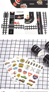 Kids DIY road tape and traffic sign stickers set, educational car track and railway washi tape.