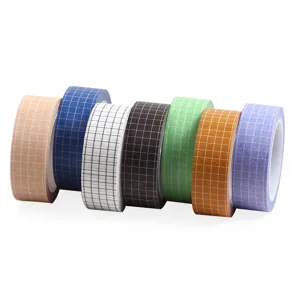 Colorful grid washi tape set, decorative masking tape rolls for journaling and DIY crafts.
