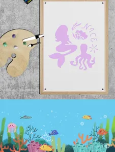 Oceaan thema holle schildersjabloon DIY spray sjabloon set met schattige zeedieren erbij.