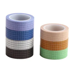 Colorful grid washi tape set, decorative DIY journaling adhesive masking tapes for crafts.