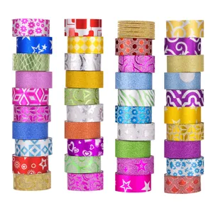 Glitter washi tape set 60 rolls decorative adhesive tape for DIY crafting scrapbooking.
