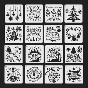 Christmas Drawing Templates Hollow Stencil Plastic Painting Template For Window Spray Art Holiday Party Decoration
