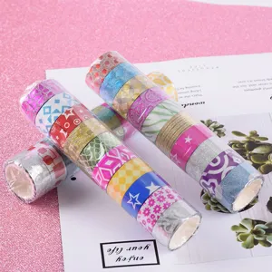 Colorful glitter washi tape set for crafts, DIY projects, and gift wrapping decoration.