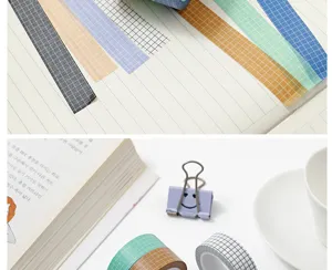Grid washi tape set for journaling, checkered decorative masking tape for cute scrapbooking crafts.