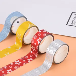 Colorful glitter washi tape set decorative adhesive masking tape for DIY craft journals and planners.