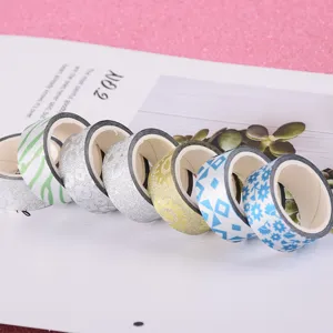 Colorful glitter washi tape set for DIY crafting, decorative adhesive masking tape rolls.
