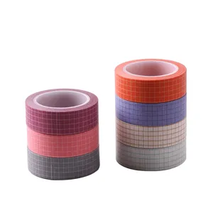 Colorful grid washi tape sets for journal decoration, planner DIY, and scrapbooking crafts.