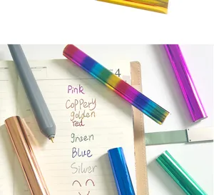 Hot stamping foil rolls for DIY crafts, colorful transfer film and metallic paper supplies.