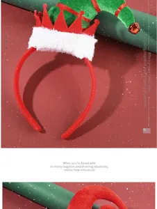 Close-up detail of a festive Christmas elf hat headband with crown design