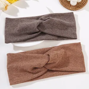 Herbst Winter Baumwolle Gestrickt Kreuzknoten Haarband Einfarbig Elastisches Stirnband Für Gesichtswaschen Damen Täglichen Haarschmuck