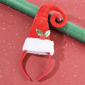 Christmas Elf Hat Headband Cute Red Green Stripe Plush Santa Hat Hair Hoop For Xmas Party New Year Holiday Hair Accessories