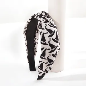 Halloween witch hat print knotted fabric headband for women stylish hair accessory