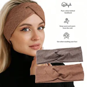 Herbst Winter breites gestricktes Kreuz-Stirnband für Frauen weiches Baumwoll-Haarband