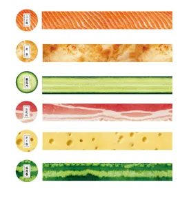 Food theme washi tape detail showing various delicious food patterns for DIY crafts and journaling.