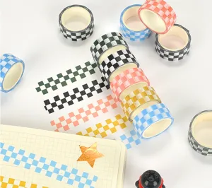 Checkerboard washi tape set, colorful grid decorative masking tape for DIY crafts and journaling.