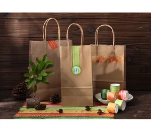 Creative food theme washi tape set with decorative kraft paper bags for DIY journaling and crafts.