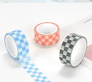 Checkered washi tape set for DIY journal scrapbooking, decorative sticky grid masking tape.