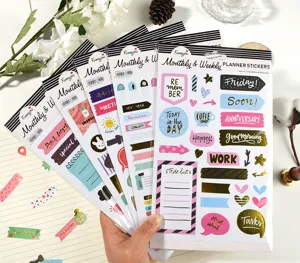 Gold-stamped planner stickers set, creative DIY journal decoration supplies for cute crafts.