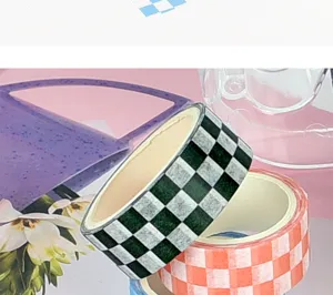 Checkerboard washi tape set grid decorative sticky tapes for DIY journaling craft supplies.