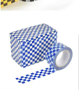 Ruban adhésif d'emballage à carreaux bleu et blanc, ruban décoratif rétro DIY pour sceller les boîtes.