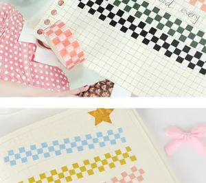 Checkered washi tape set grid decorative masking tape for DIY journal scrapbooking crafting.