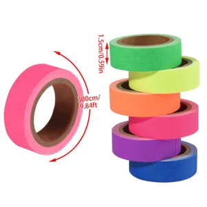 Colorful fluorescent cloth tape neon glow adhesive tape for stage decoration 6 rolls