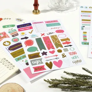 Decorative foil stamped planner stickers DIY journal stationery cute sticker sheets set