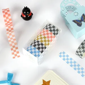 5 Rolls Boxed Checkered Washi Tape Set DIY Journal Grid Sticky Masking Tape Stationery