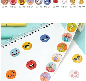 Close-up view of cartoon decorative sticker details, showcasing cute animal and expression designs.