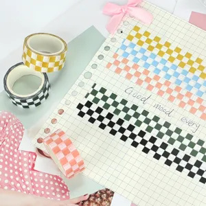5 rolls of checkerboard washi tape set, colorful grid decorative masking tape for DIY scrapbooking journal crafts.