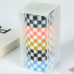 Set of 5 boxed checkered washi tapes for DIY journaling, scrapbooking, and creative crafts.
