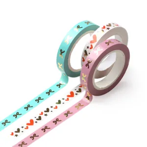 Cinta Washi de Lámina de Oro Cinta Adhesiva Decorativa Para Diario Scrapbooking Planificador Lindo Diseño de Corazón y Lazo Suministro de Papelería