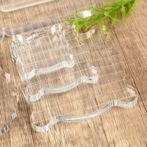 Blocco per Timbri in Acrilico Trasparente Manico per Timbratura Quadrato Rotondo Griglia Strumento Artigianale per Scrapbooking DIY