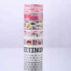 Decorative washi tape set for journaling and DIY crafts featuring cute patterns and prints.