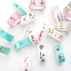 Colorful hot stamping washi tape set, decorative masking tape rolls for journal DIY crafts.