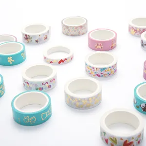 Colorful gold foil washi tape rolls set, decorative adhesive masking tape for journaling and craft DIY.